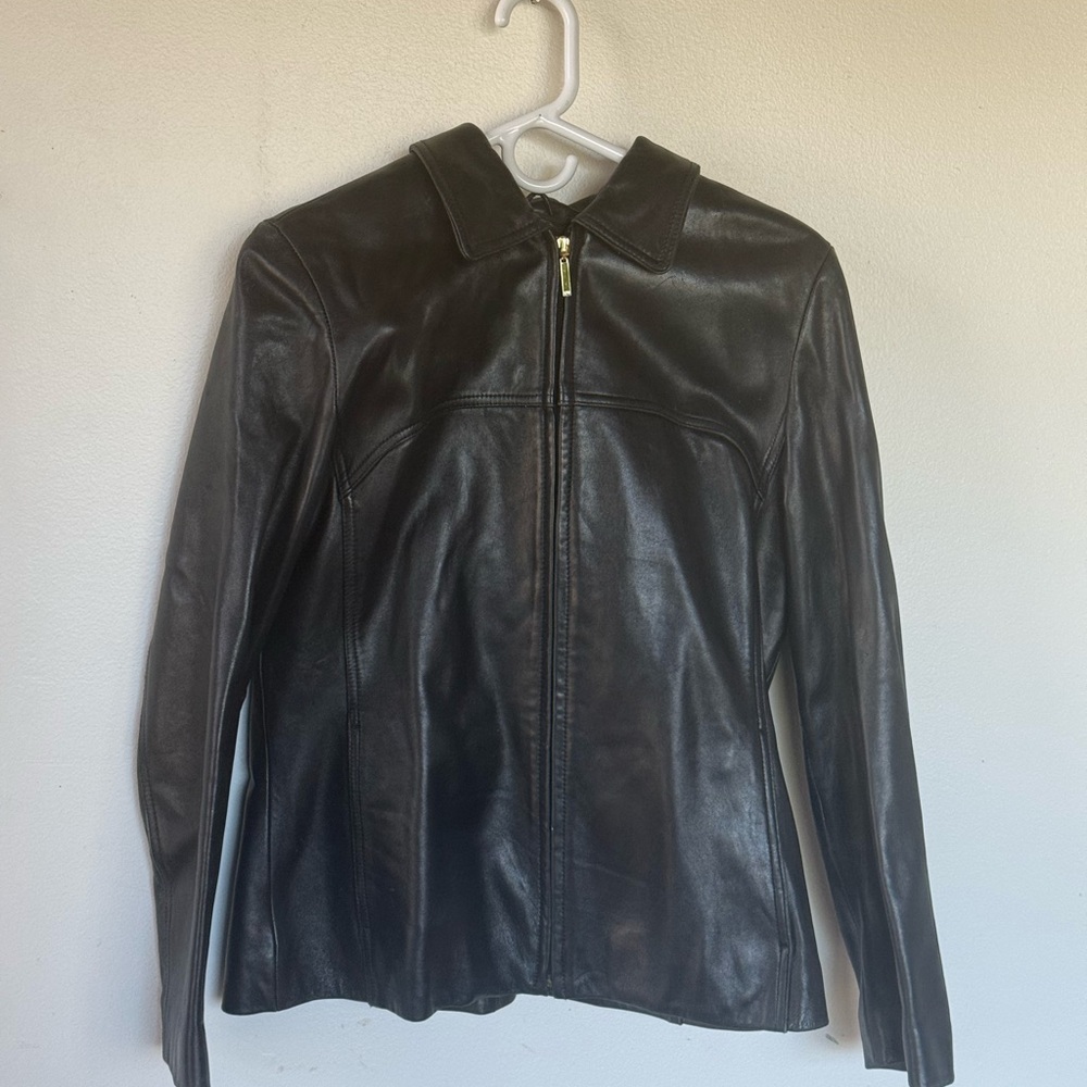 Nine West Black Leather Zip-Front Women's Jacket